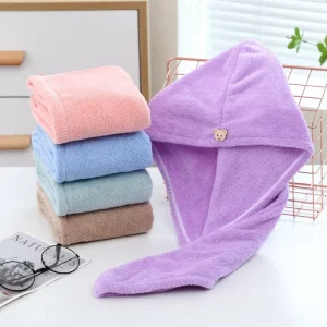 Schnelltrocknendes Haarhandtuch – Weicher Mikrofaser-Turban mit Knopf